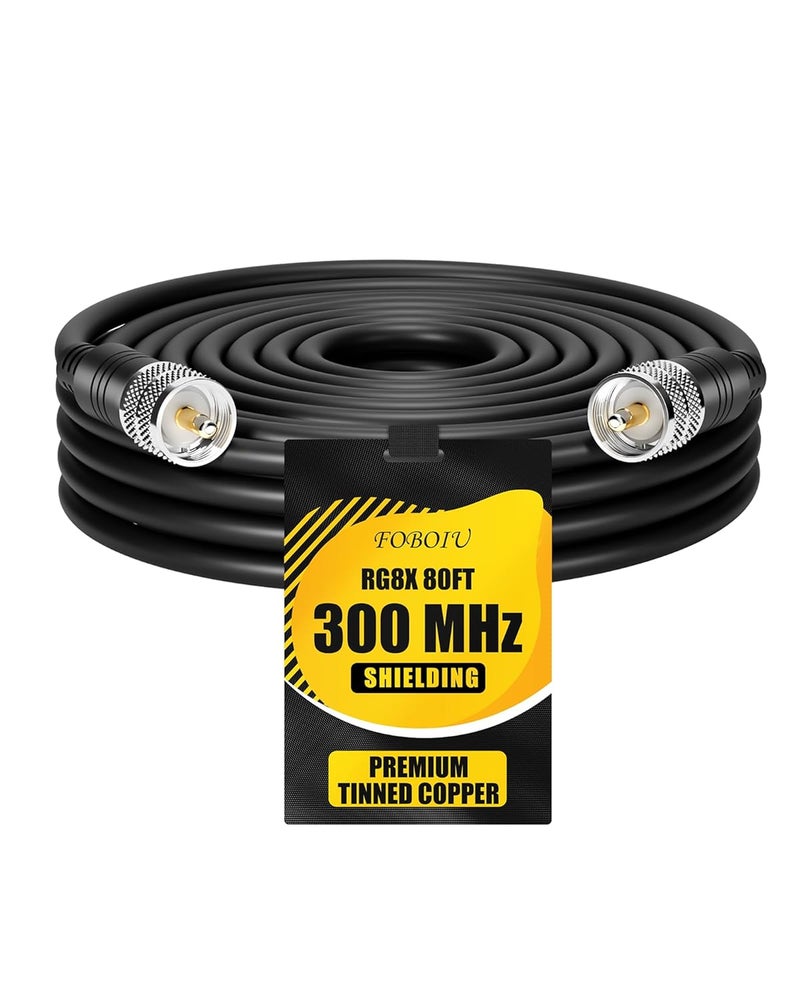 Foboiu RG8x Coaxial Cable - 80 ft, PL259 UHF Male-to-Male Cord, CB Coax Cable 50 Ohm, Includes 30ft/40ft/50ft/60ft/70ft/80ft/100ft for Radios, Antenna Analyzers, Antenna Tuners, SWR Meter - Image 1